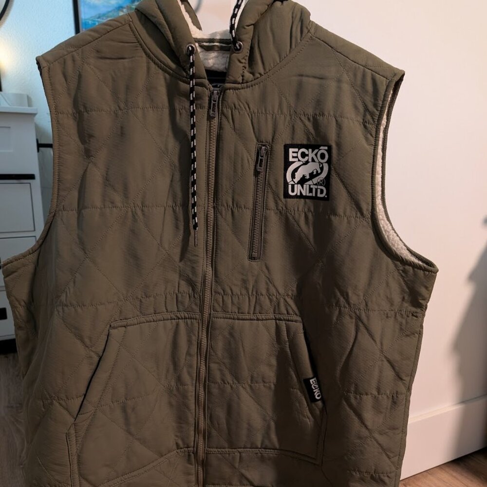 Ecko Unltd. Quilted Hooded Vest – Olive Green – Size XL